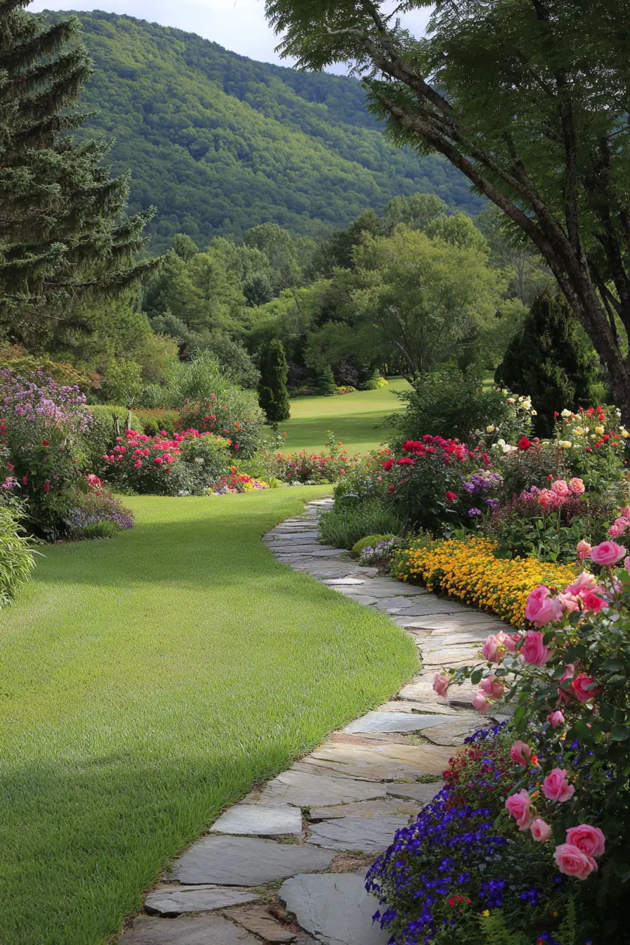 Garden Stone Walkway with Mountain Views