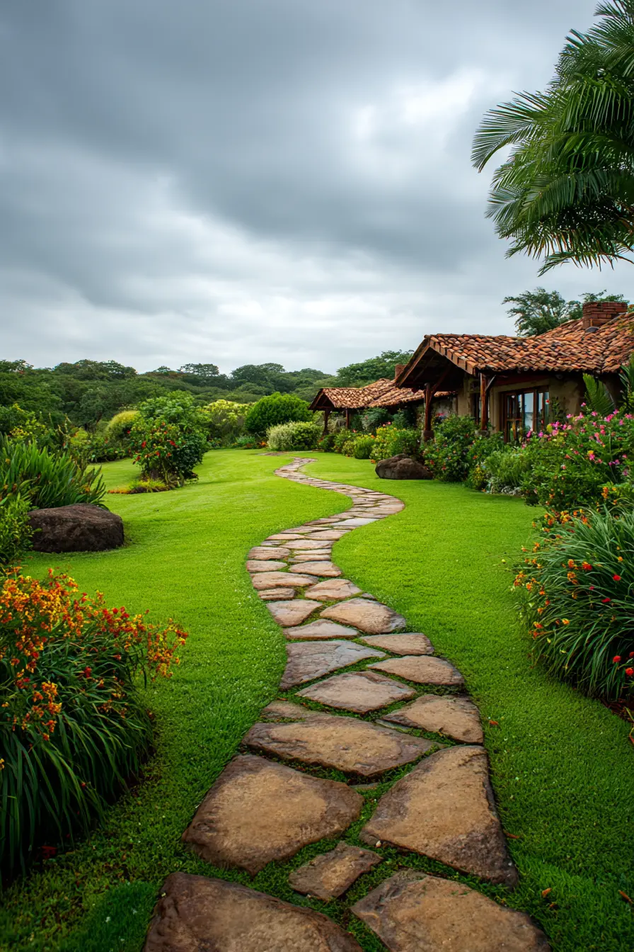 Rustic Garden Path with Stone Pavers