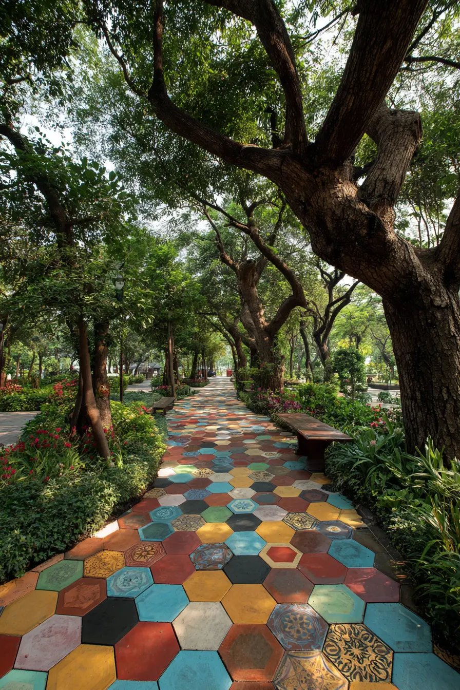 Colorful Hexagon Tile Pathway