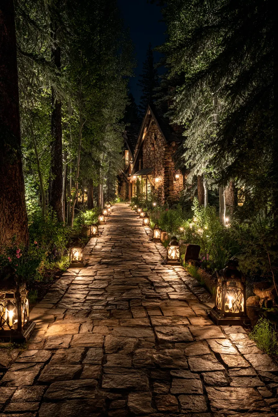 Shared Driveway with Lantern-Lit Ambiance