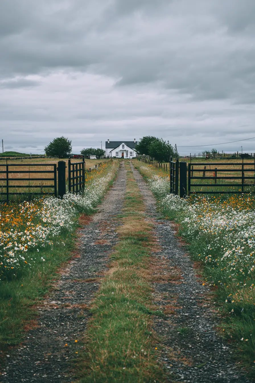 Country Driveway with Wildflower Charm