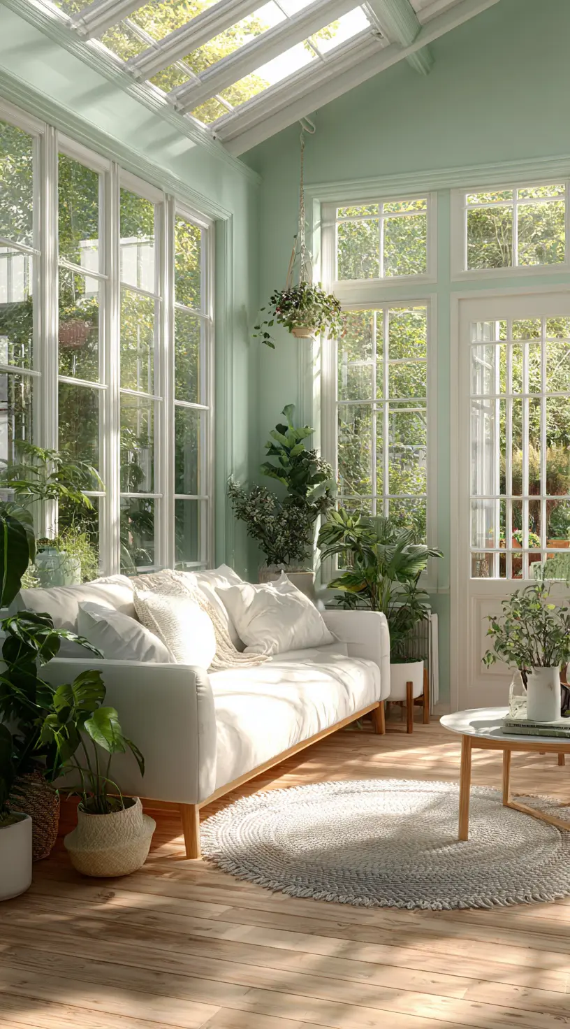 Fresh Sunroom with Soft Green Hues