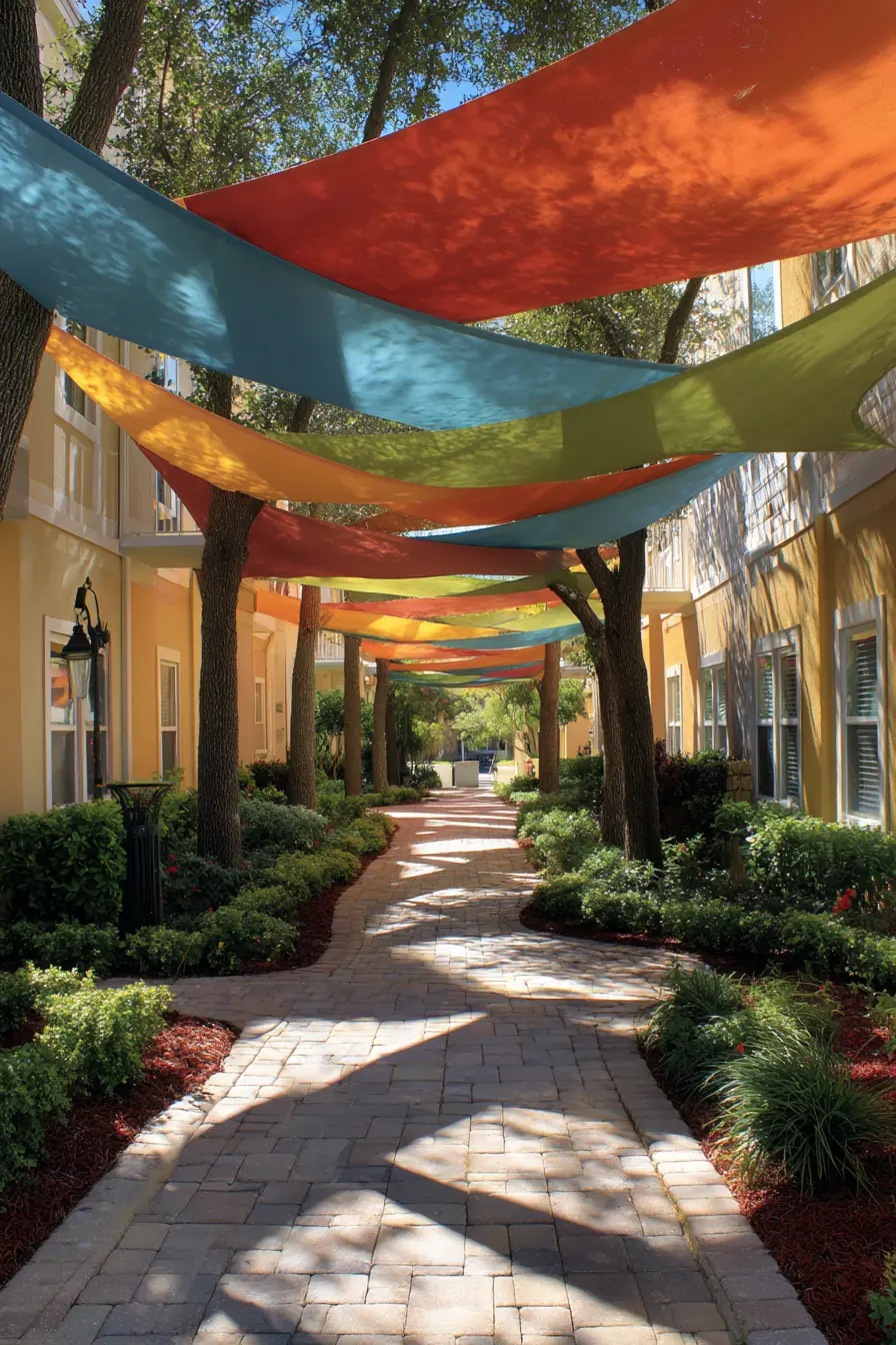 Colorful Shade Sails Over the Driveway