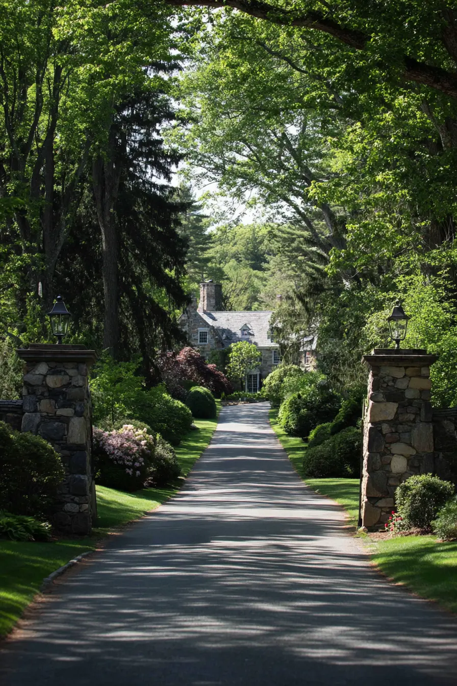 Grand Driveway with Stone Gate Entrance