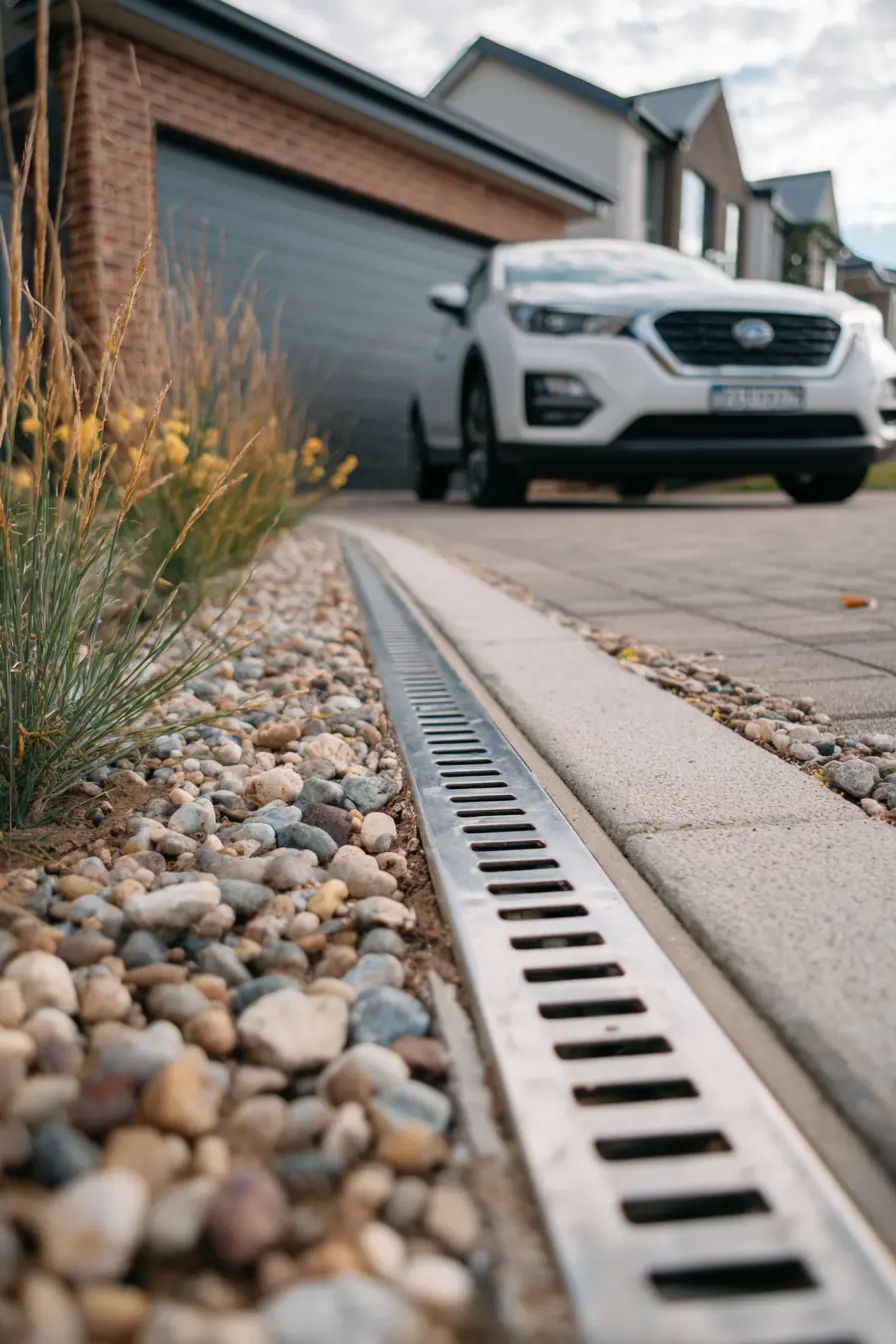 Linear Drain Beside Gravel Driveway