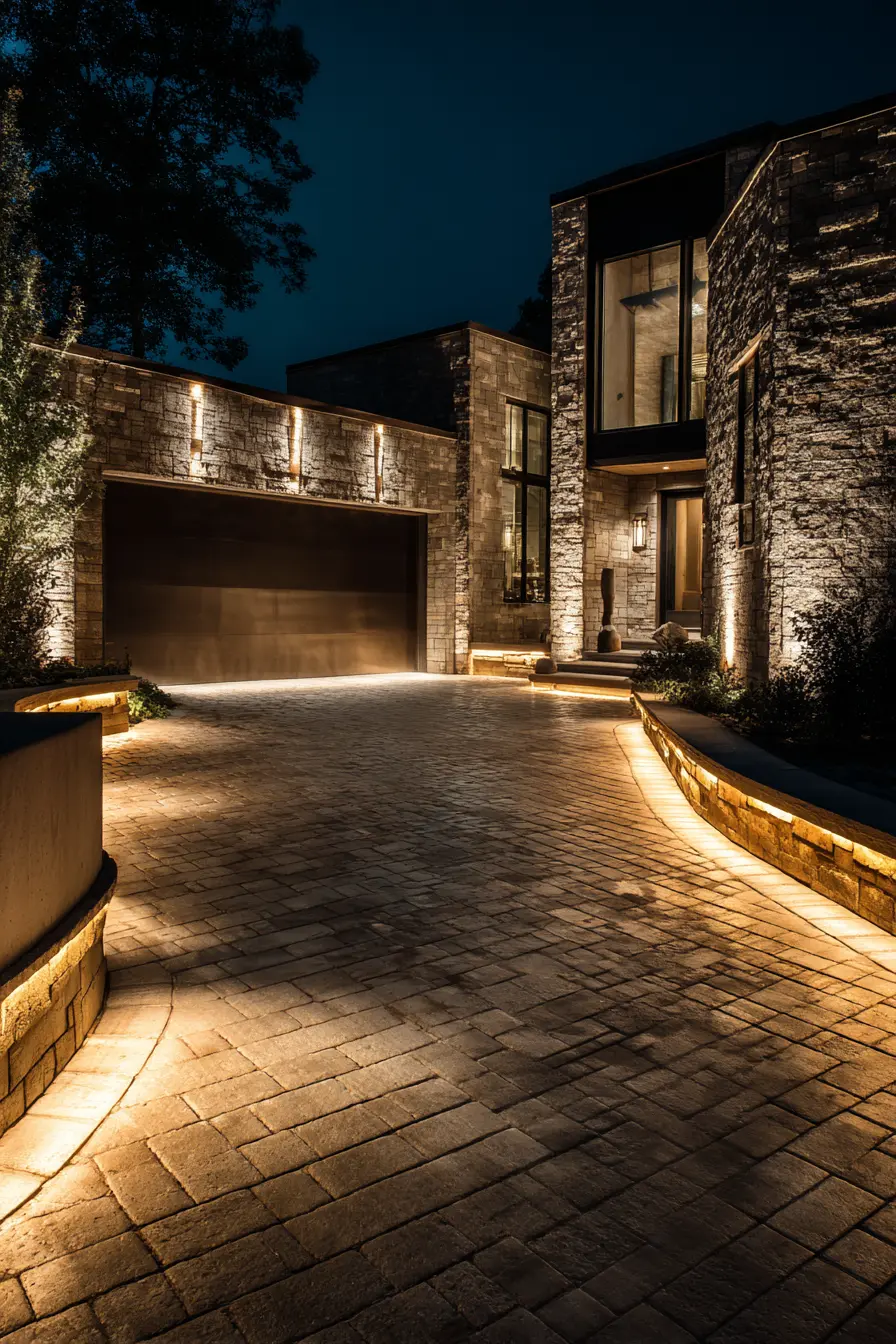 Modern Driveway with Sleek Accent Lighting