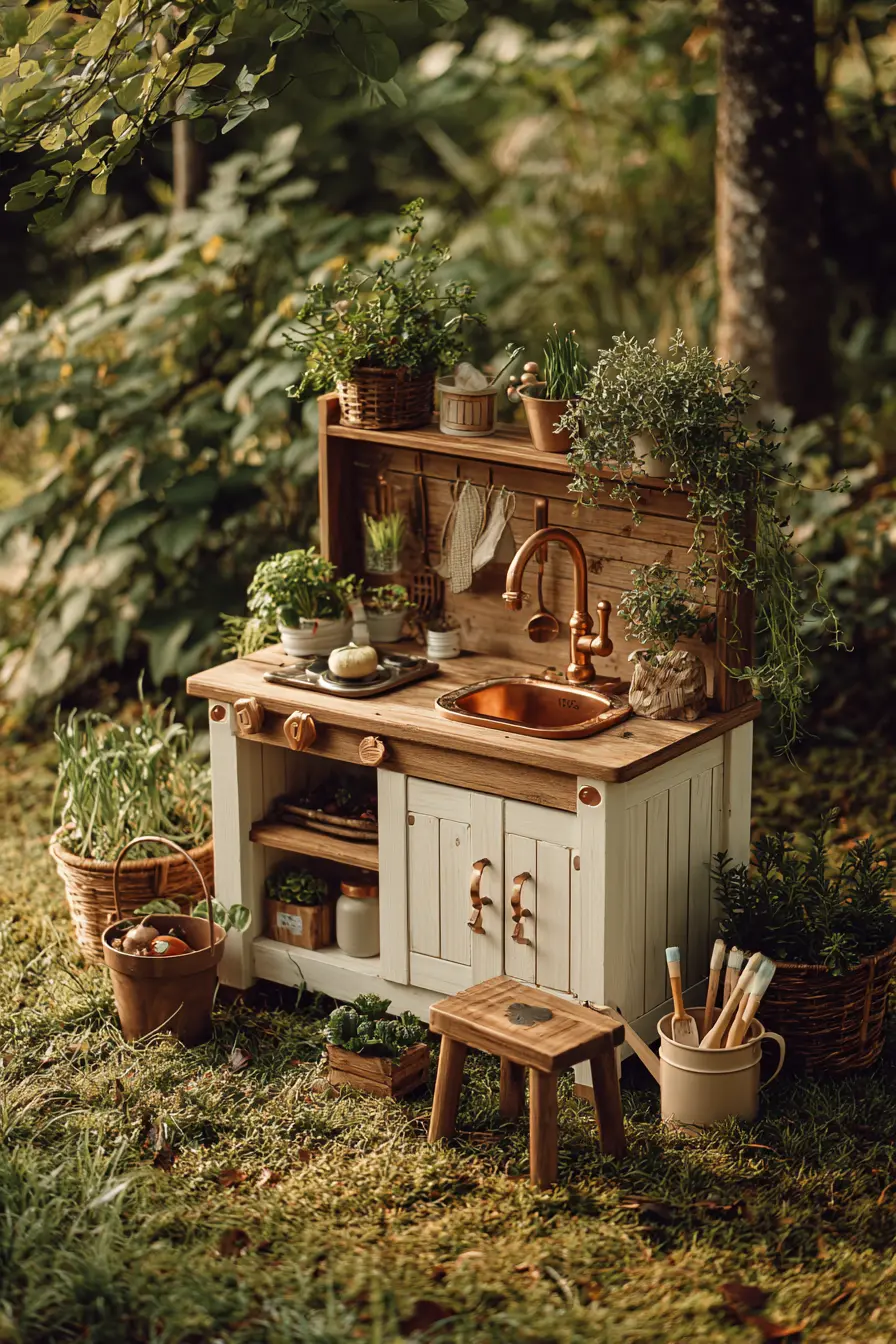 Cottage Style Mud Kitchen with Copper Accents