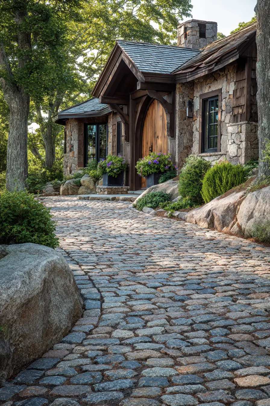 Charming Cobblestone Driveway with Cottage Appeal