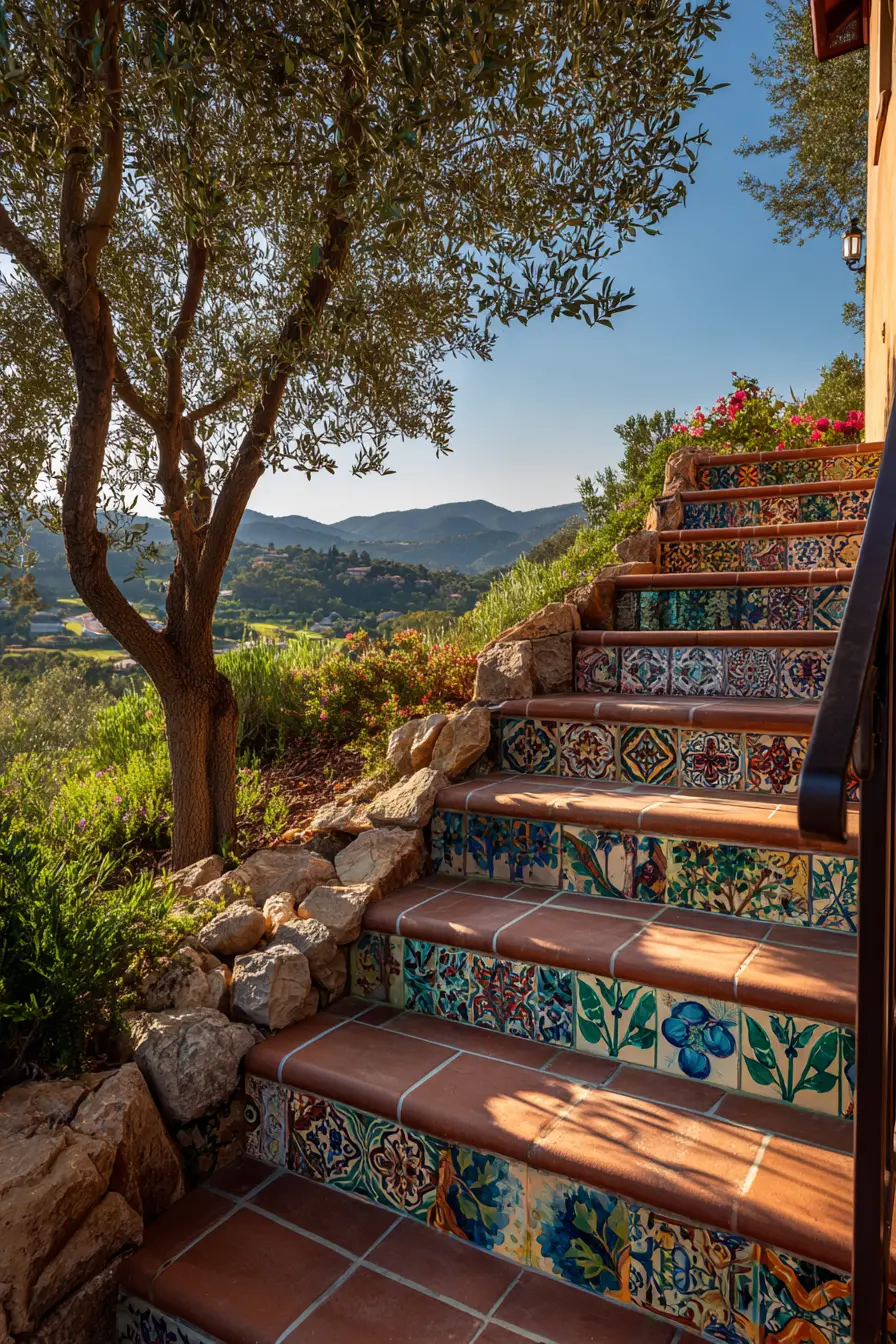 Colorful Tile Steps on a Mediterranean Hillside