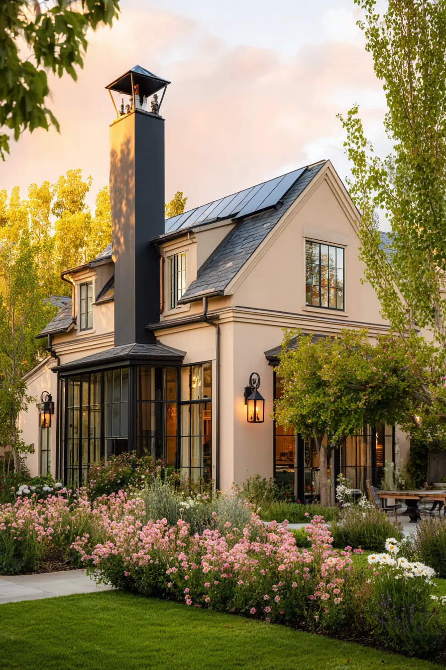 Elegant Garden Home with Black Painted Chimney