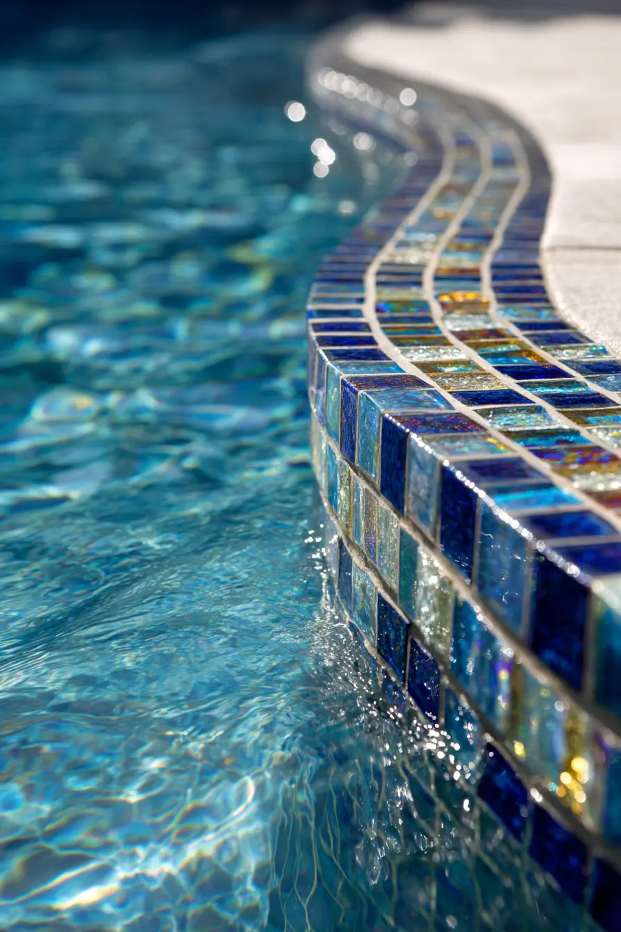 Iridescent Glass Tile with Curved Coping