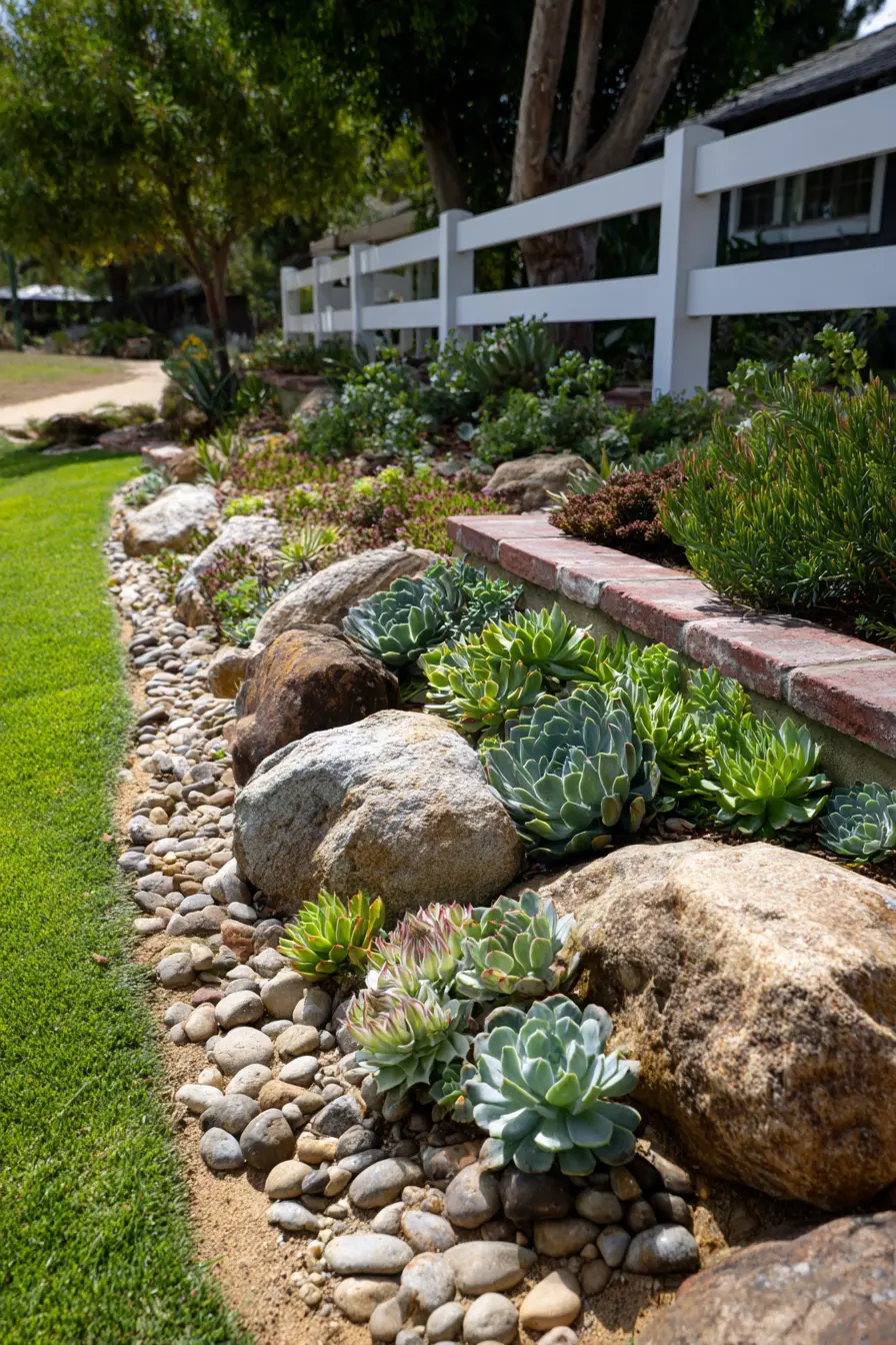 Succulent Garden with Rock Border Edging