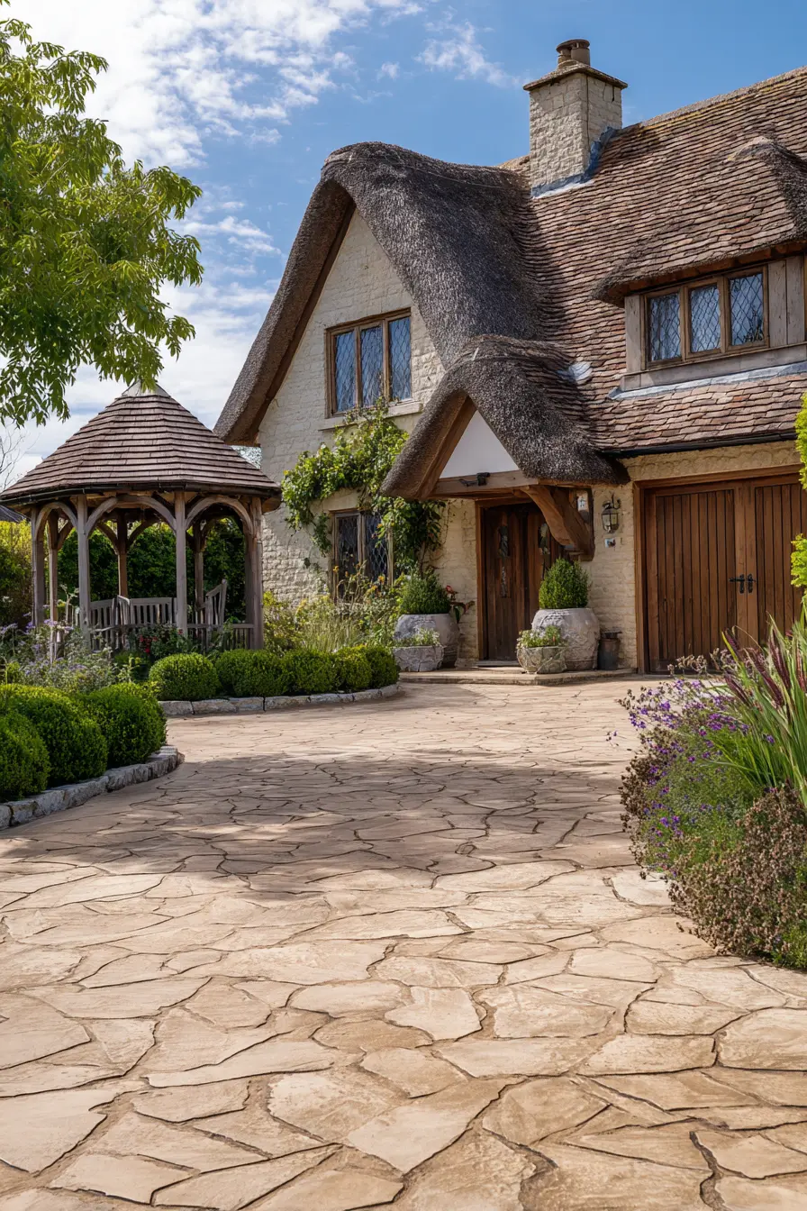 Rustic Flagstone Driveway with Warm Earth Tones