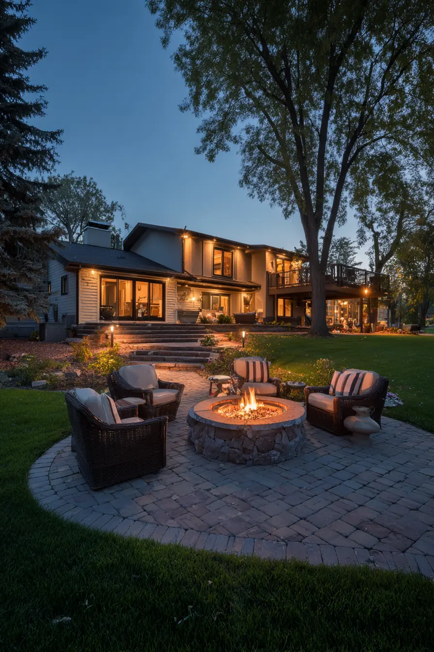 Driveway Patio with Cozy Fire Pit Gathering