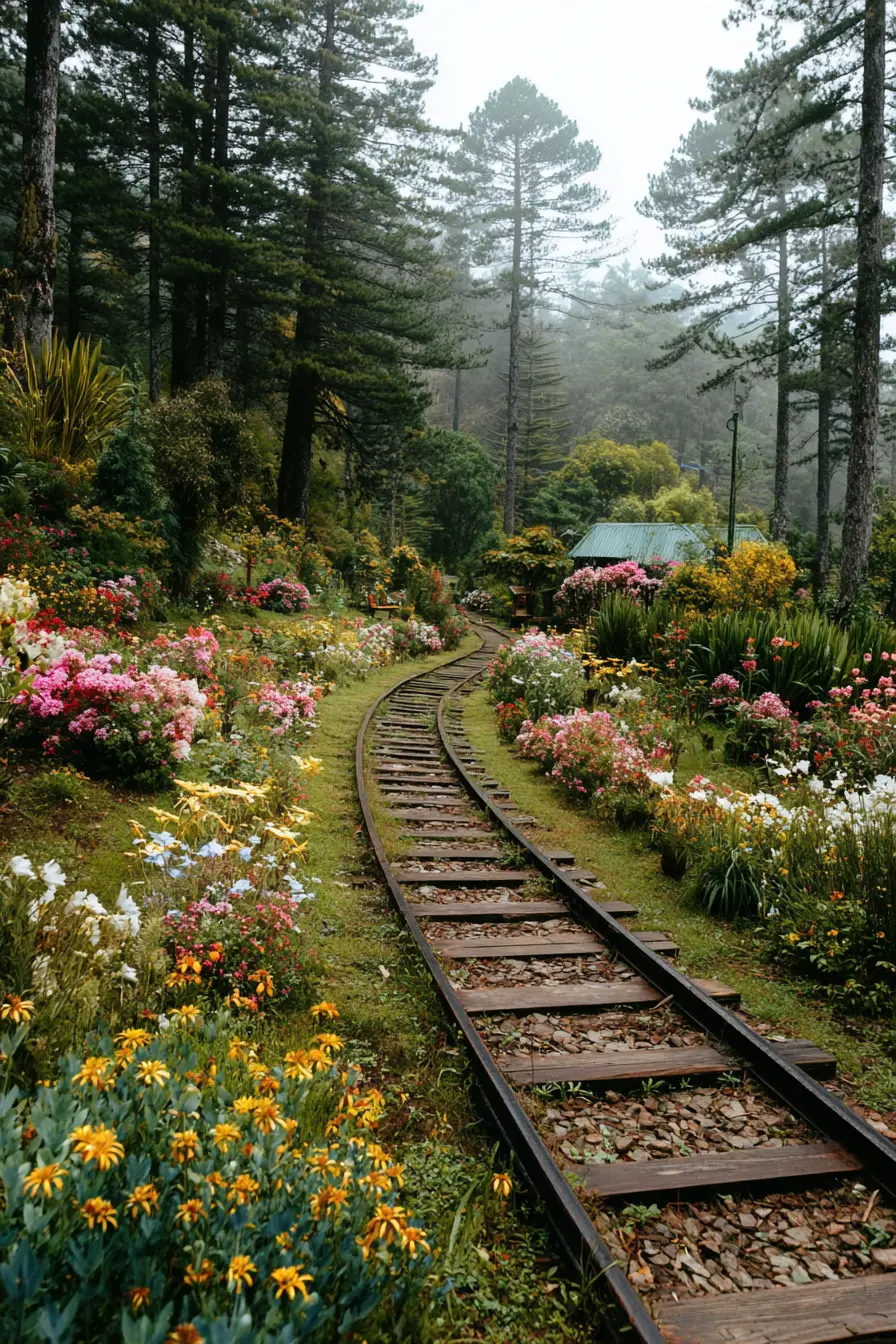 Railroad Tie Walkway Through a Woodland Garden