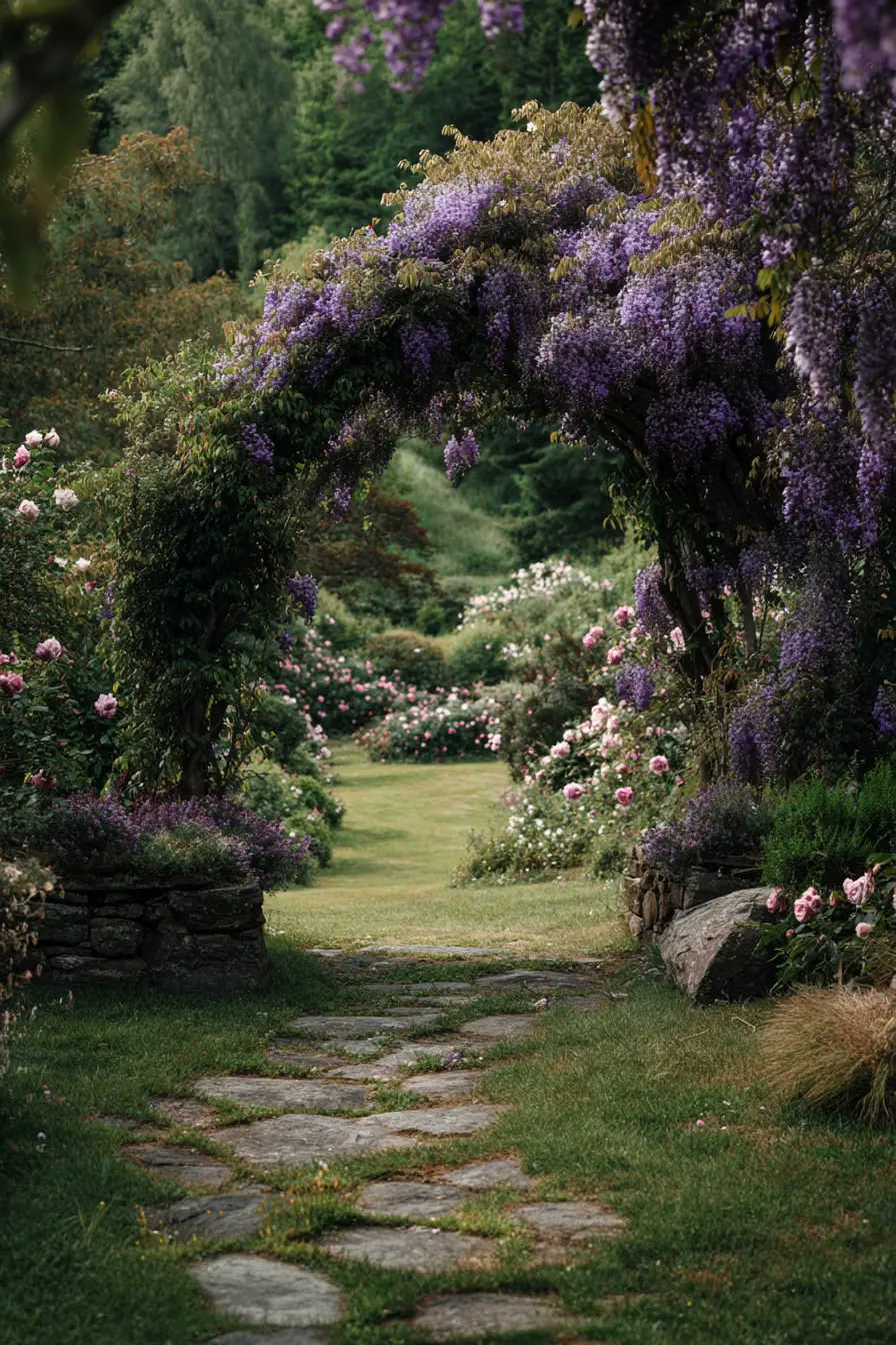 Wisteria and Roses for a Romantic Walkway