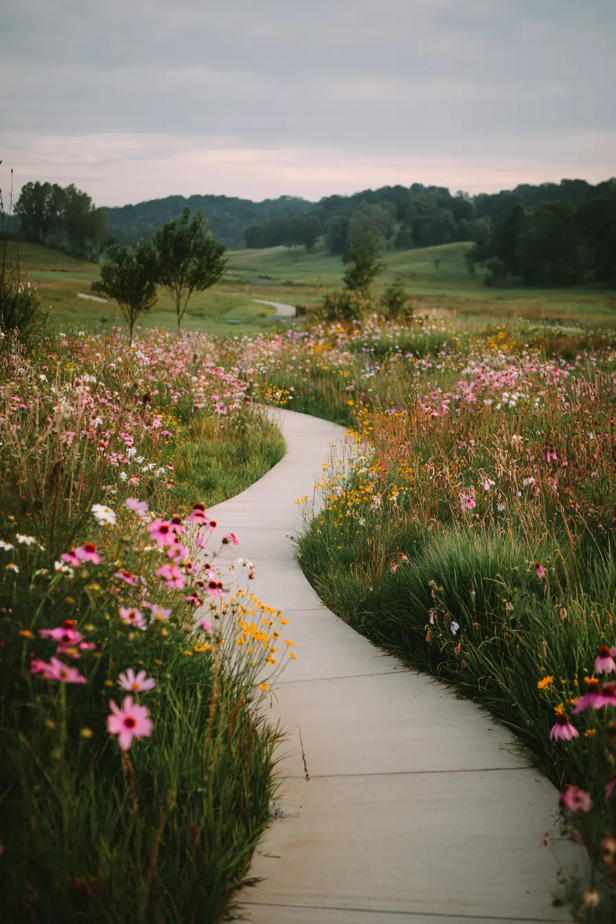 Meadow Walkway with Blooming Wildflowers