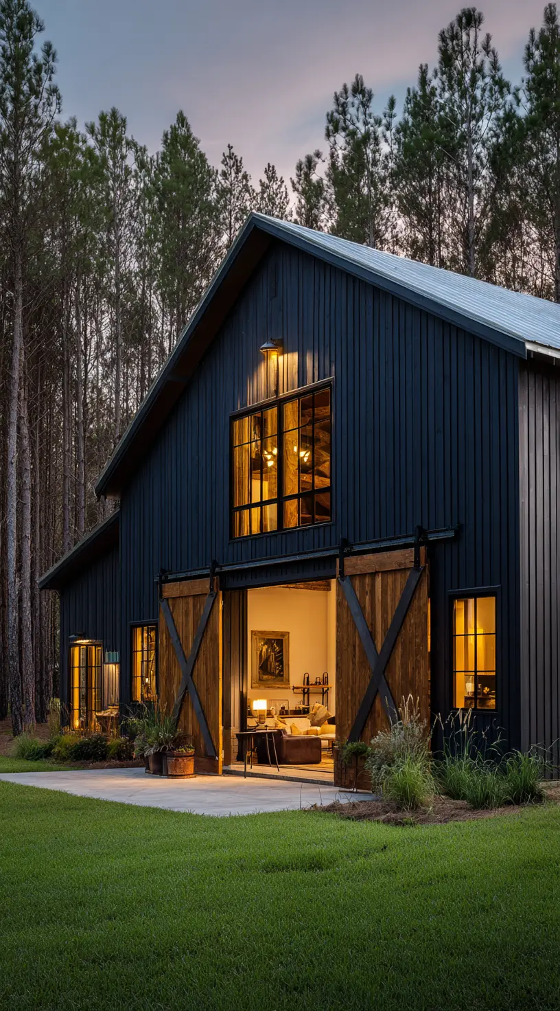 Bold Black Barn House with Rustic Sliding Doors