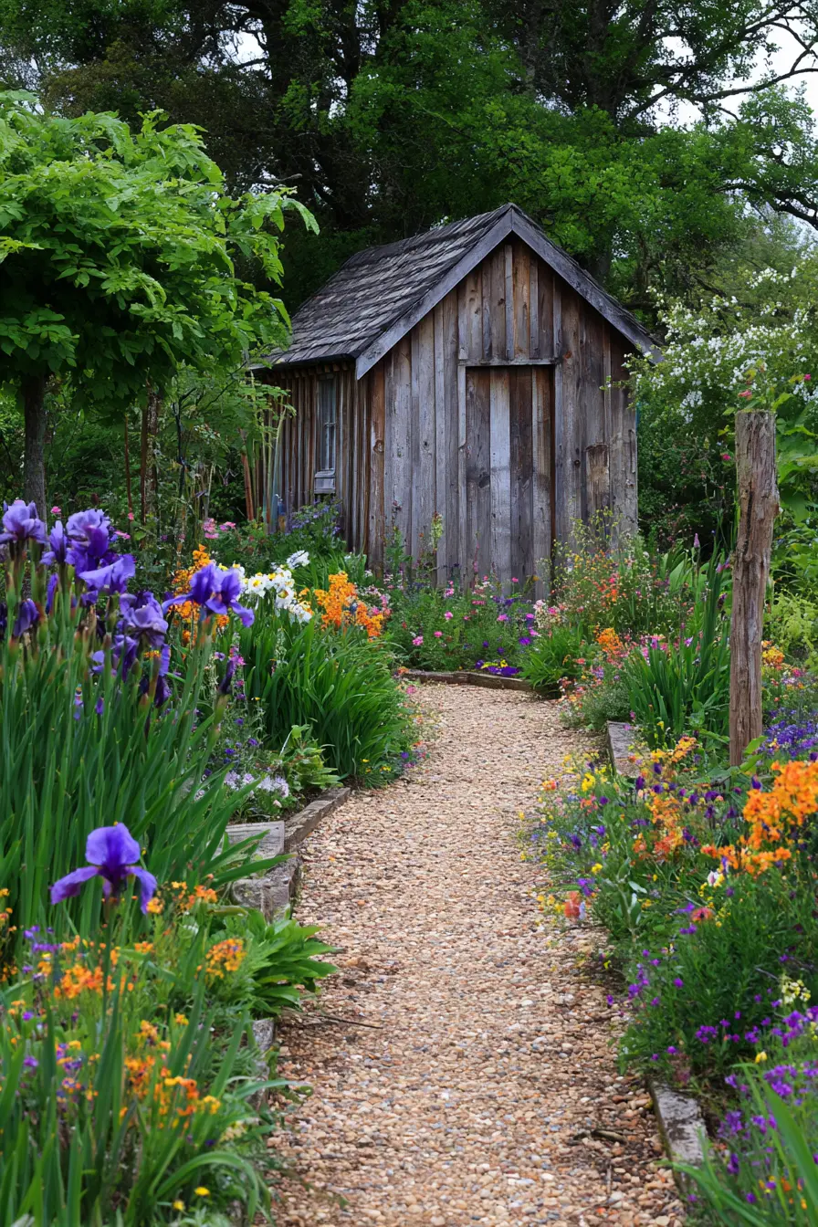 Gravel Walkway to a Rustic Garden Shed