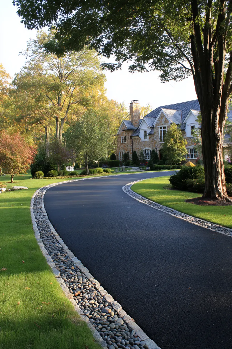 Asphalt Horseshoe Driveway with Stone Edging