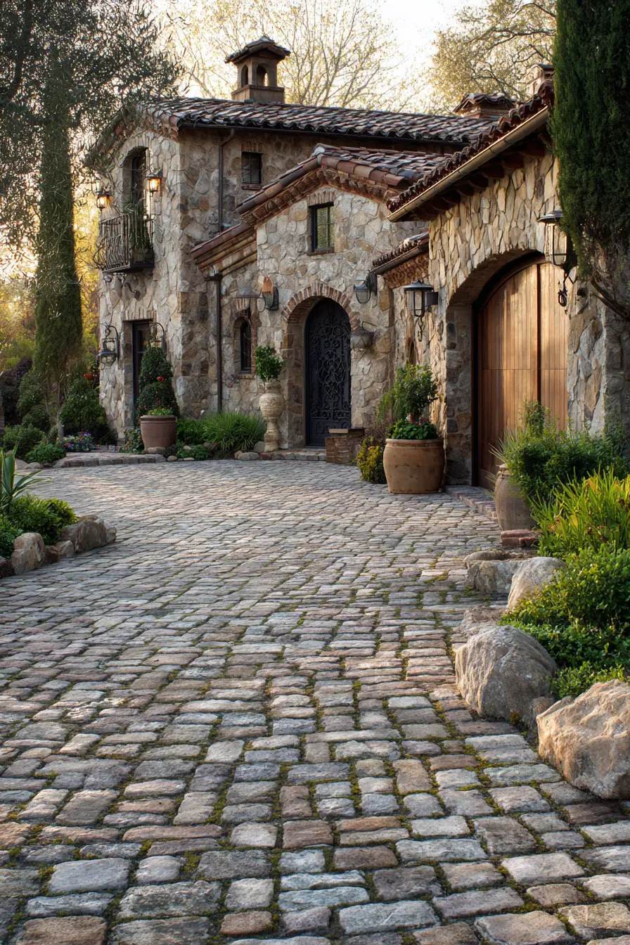 Rustic Cobblestone Block Paving Driveway