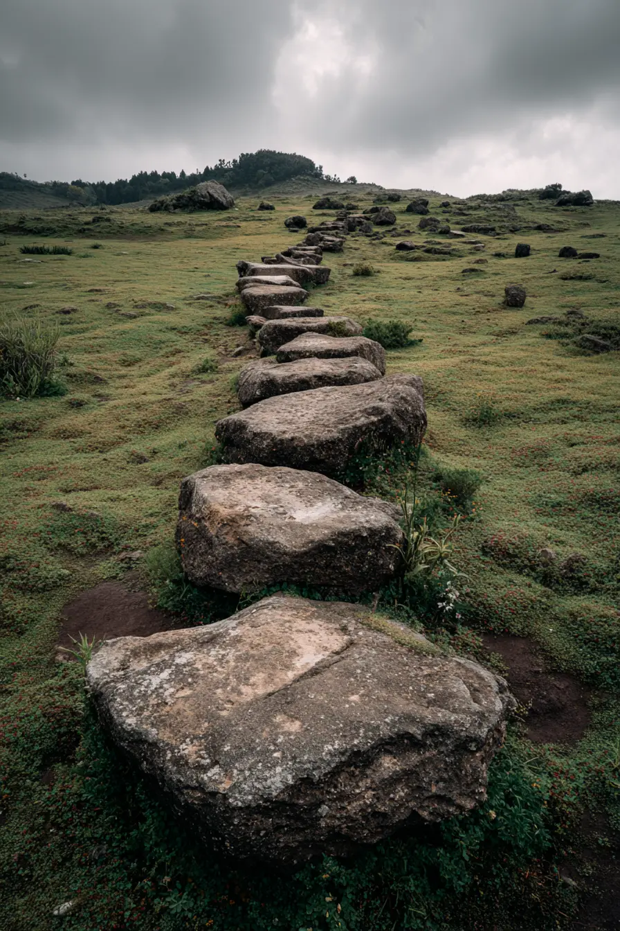 Rugged Stepping Stones Across Open Field