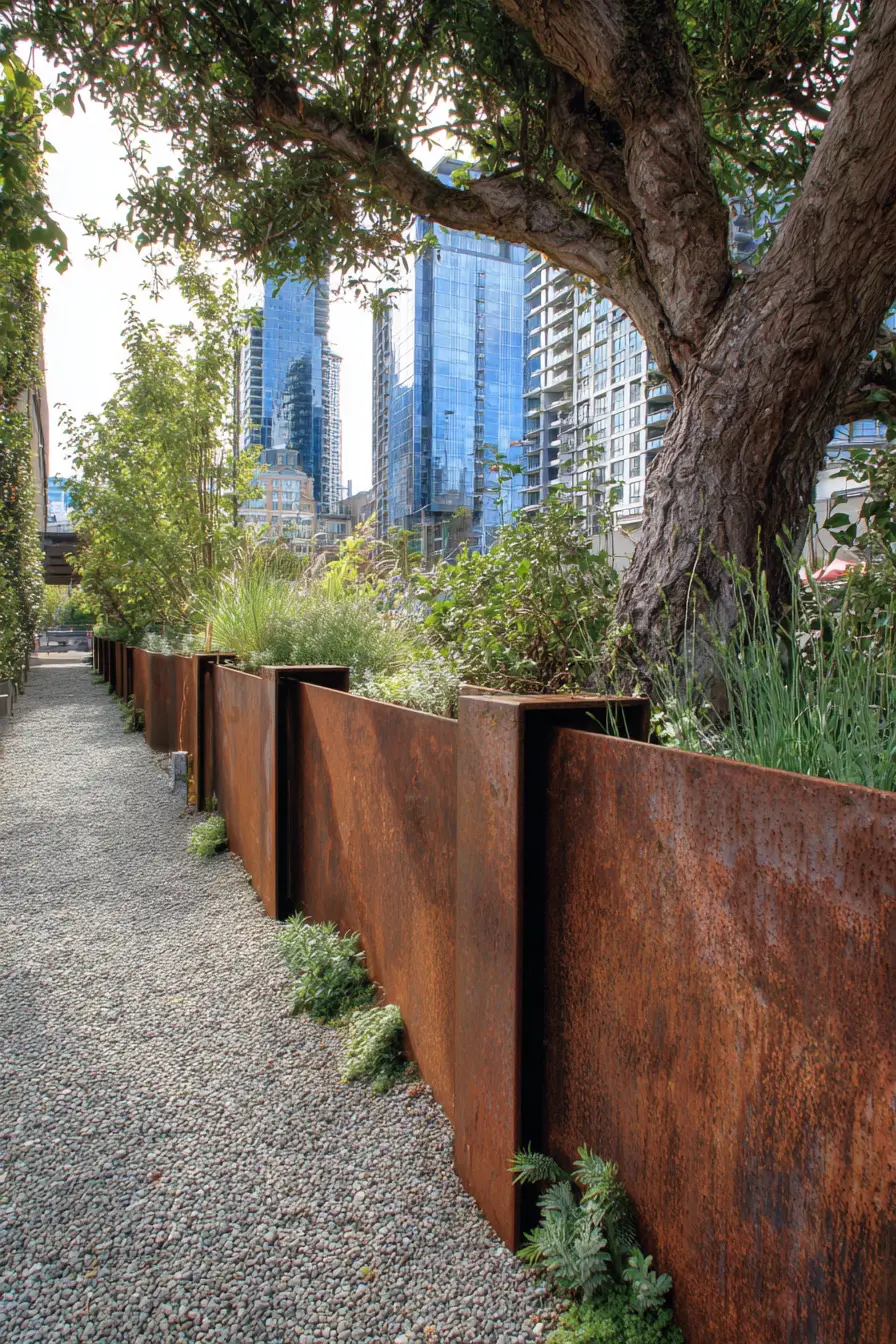Contemporary Corten Steel Fence for Shared Driveways