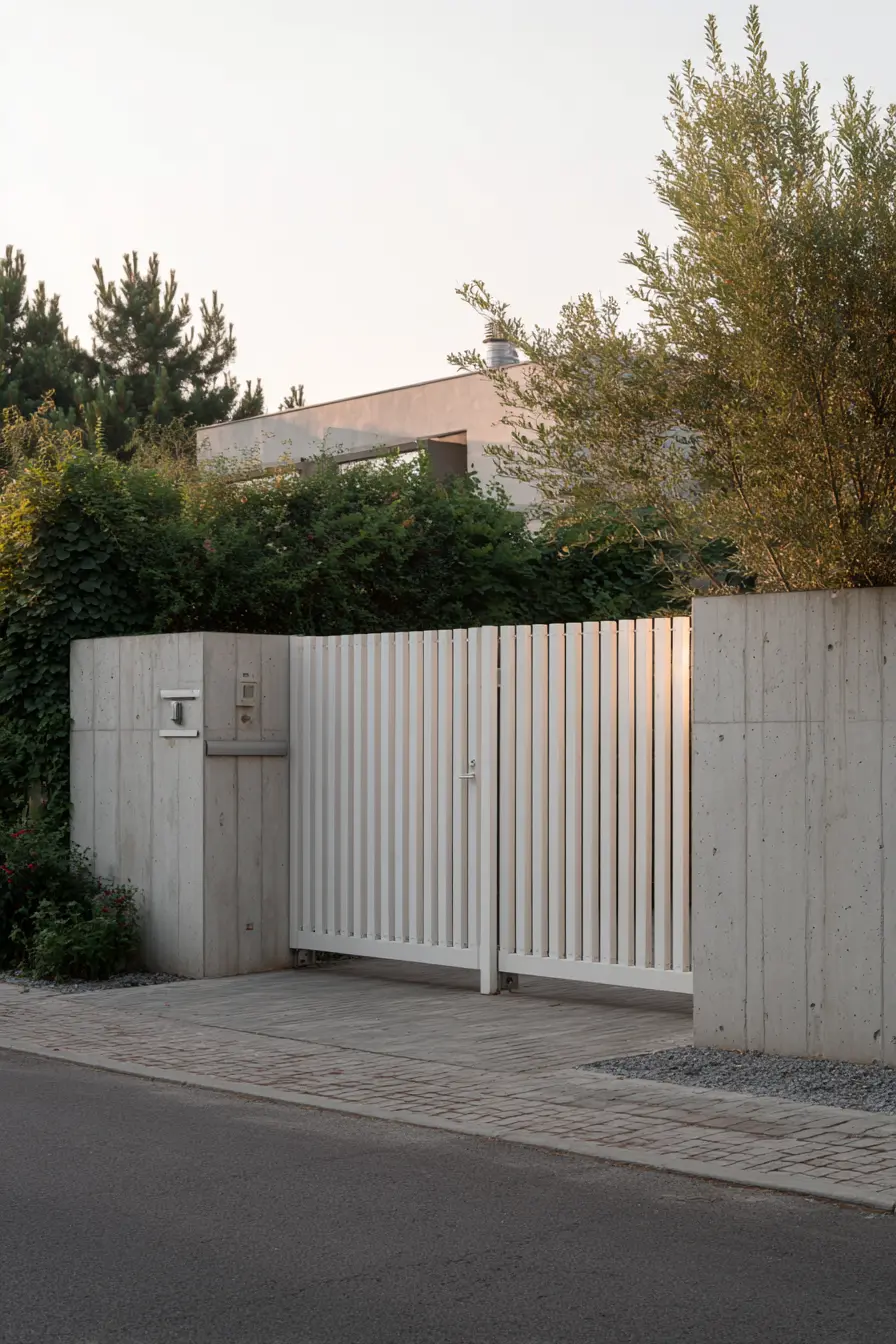 Minimalist White Gate with Modern Concrete Walls