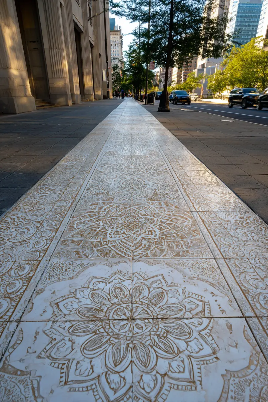 Decorative Tile Sidewalk with Mandala Patterns
