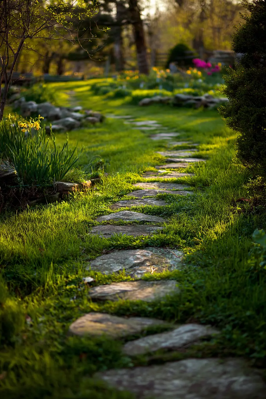 Rustic Stepping Stone Path in Evening Light