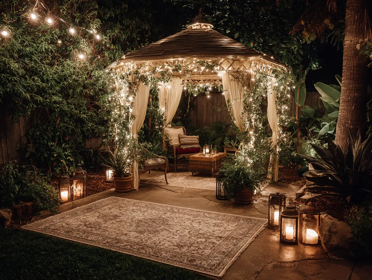 Build a Canopy of String Lights to Create a Covered Meditation Area