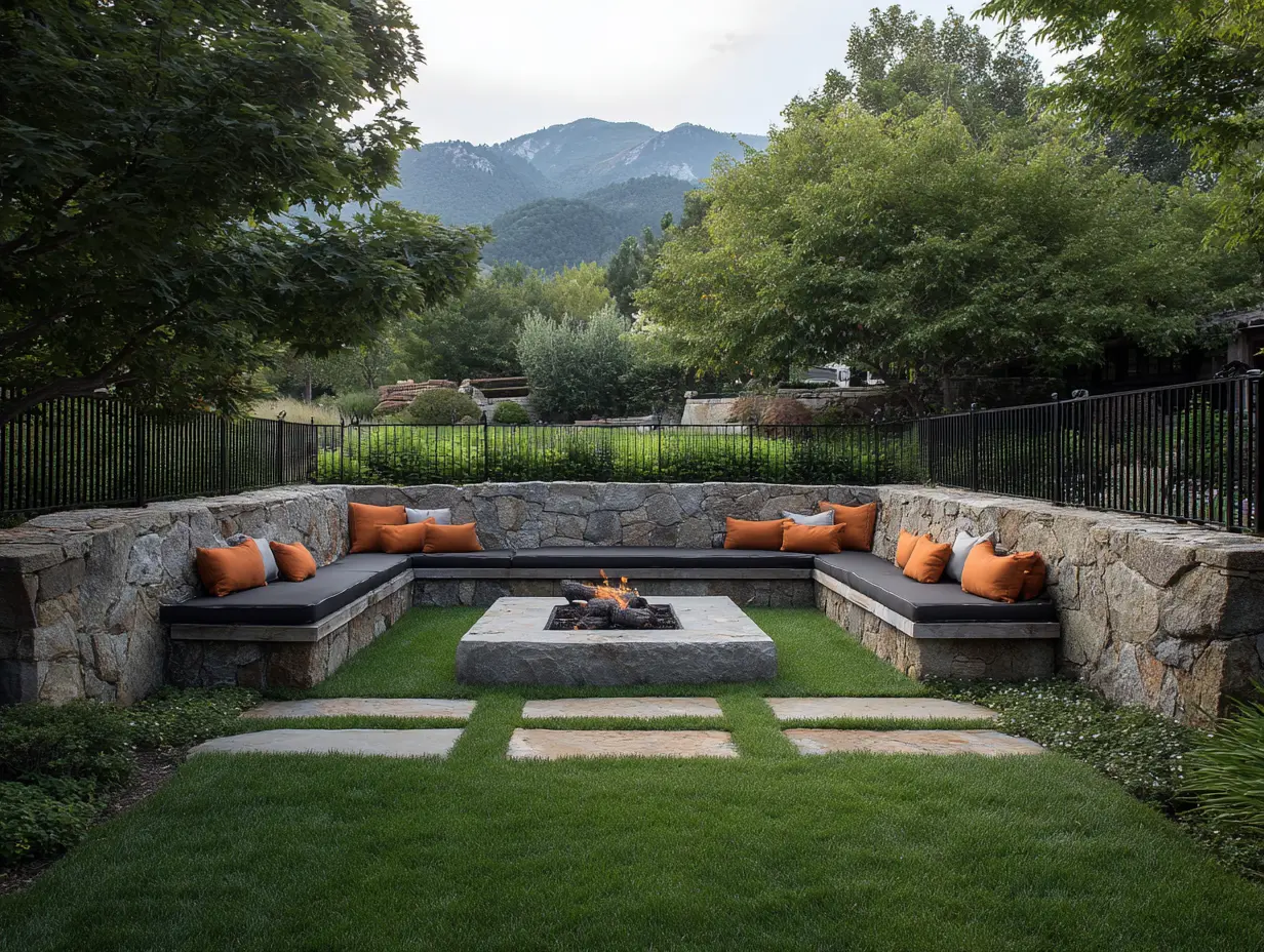 Design a Sunken Seating Area Around the Fire Pit for Relaxation