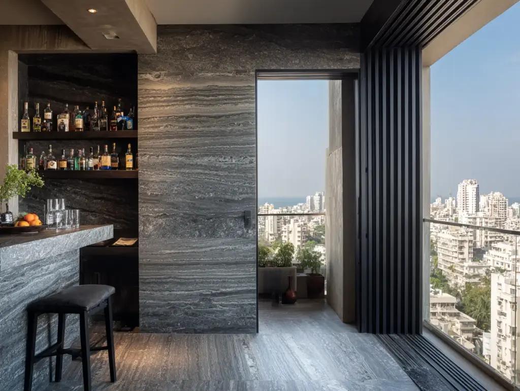 Set Up a Narrow, Wall-Mounted Bar for Dining and Drinks