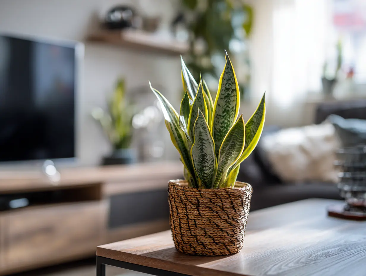 Tuck a Small Snake Plants Into a Decorative Basket