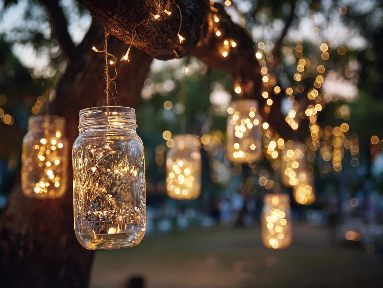 Use Mason Jars with Fairy Lights for Rustic Charm