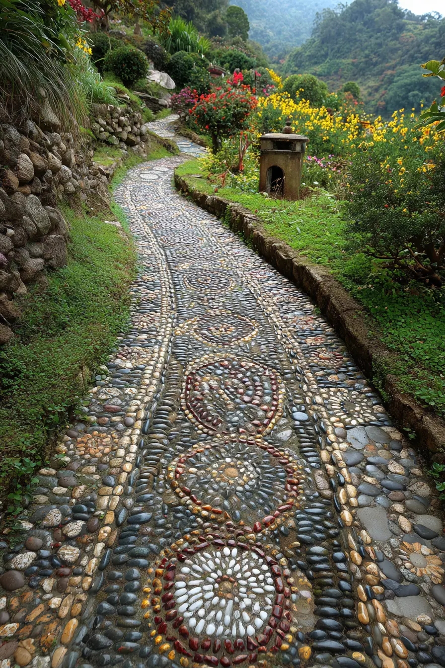 Decorative Pebble Mosaic Walkway