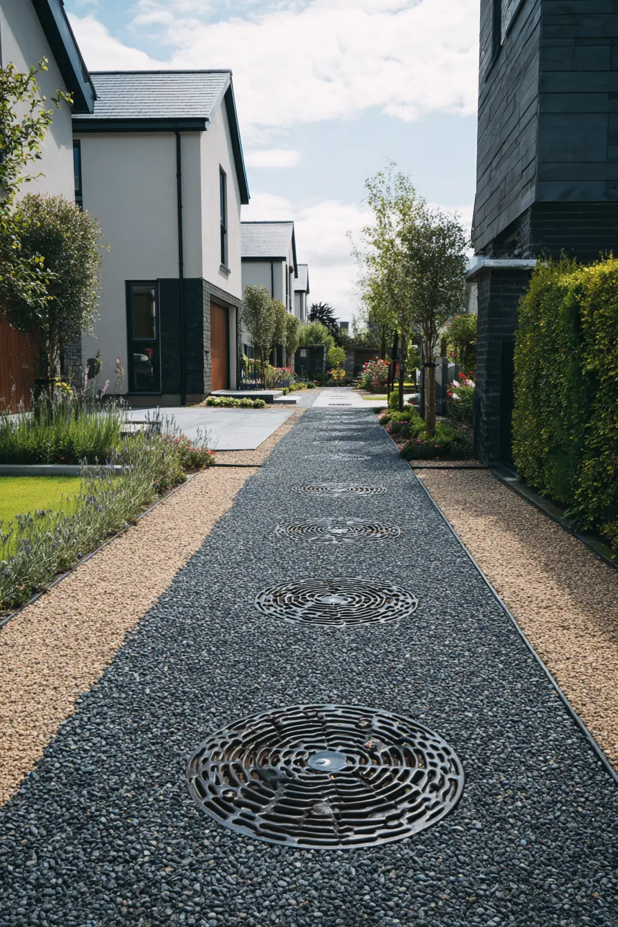 Gravel Driveway with Multiple Drain Grates