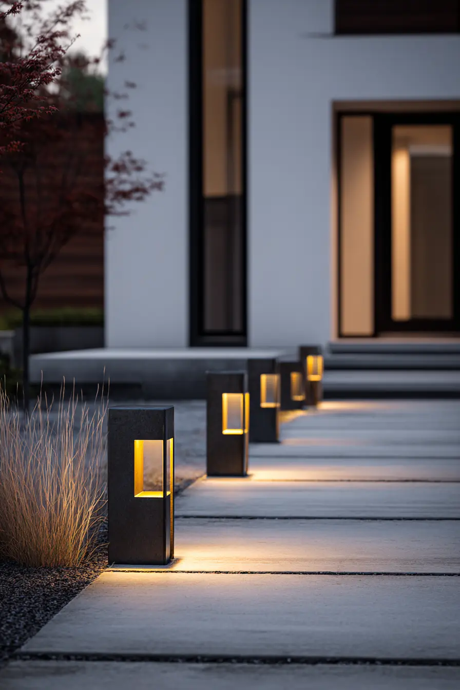 Minimalist Driveway with Geometric Path Lights