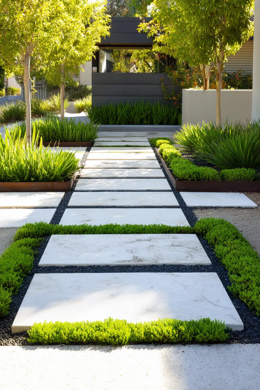 Modern Pathway with Gravel and Green Borders