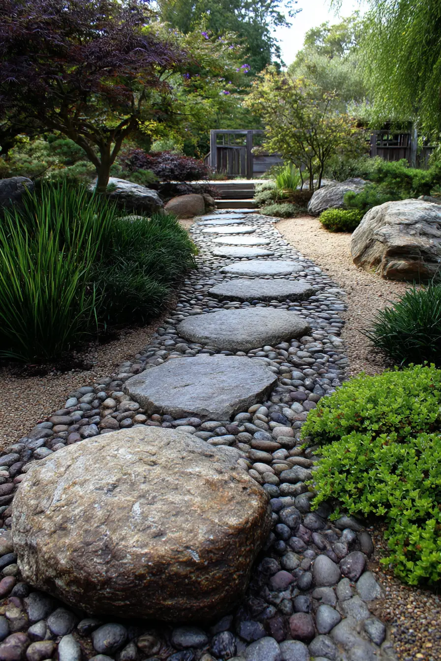 Stepping Stone Path with Pebble Border Edging