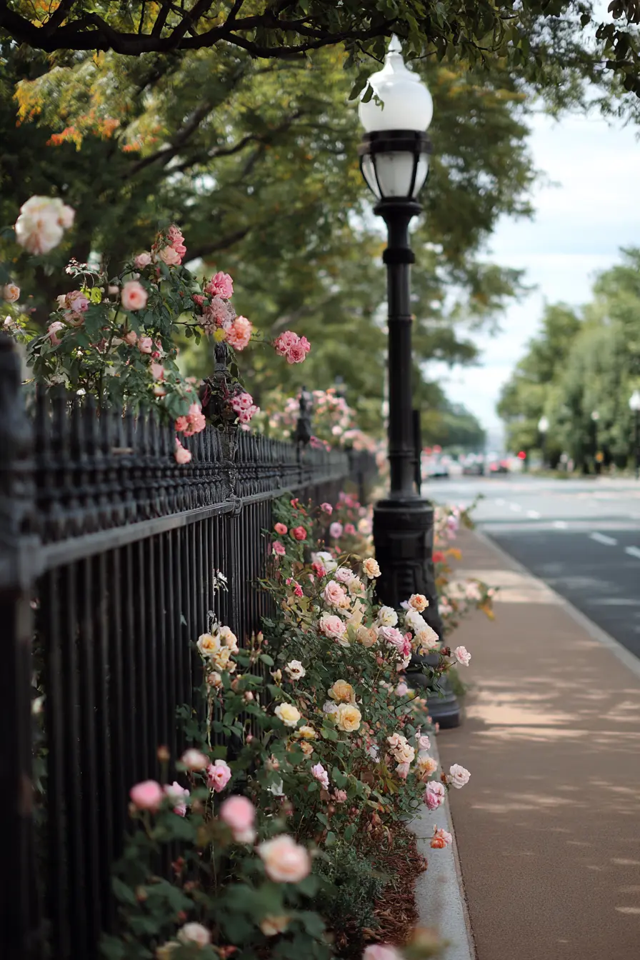 Romantic Rose-Lined Sidewalk
