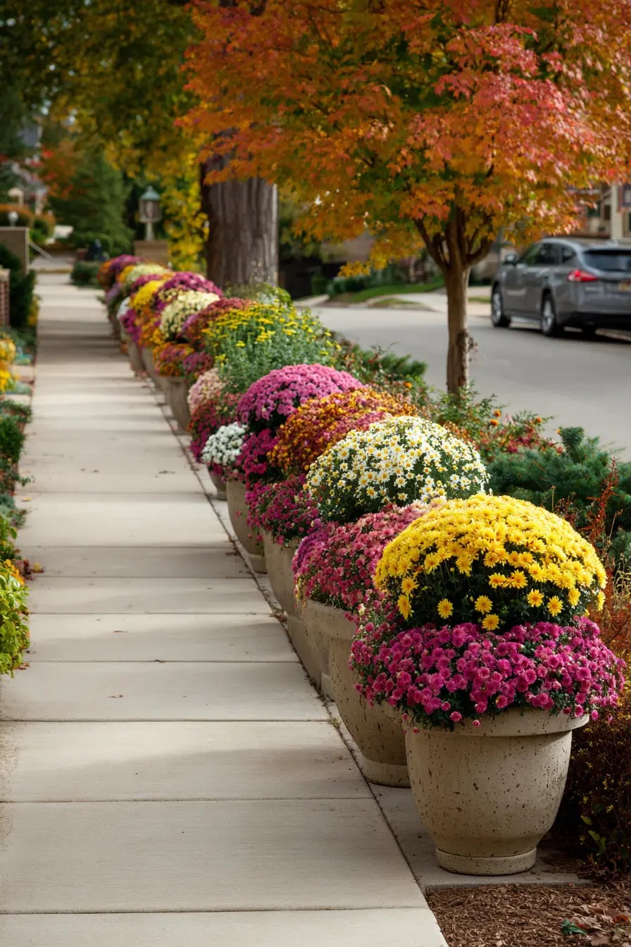 Colorful Chrysanthemum Driveway Planters for Seasonal Appeal