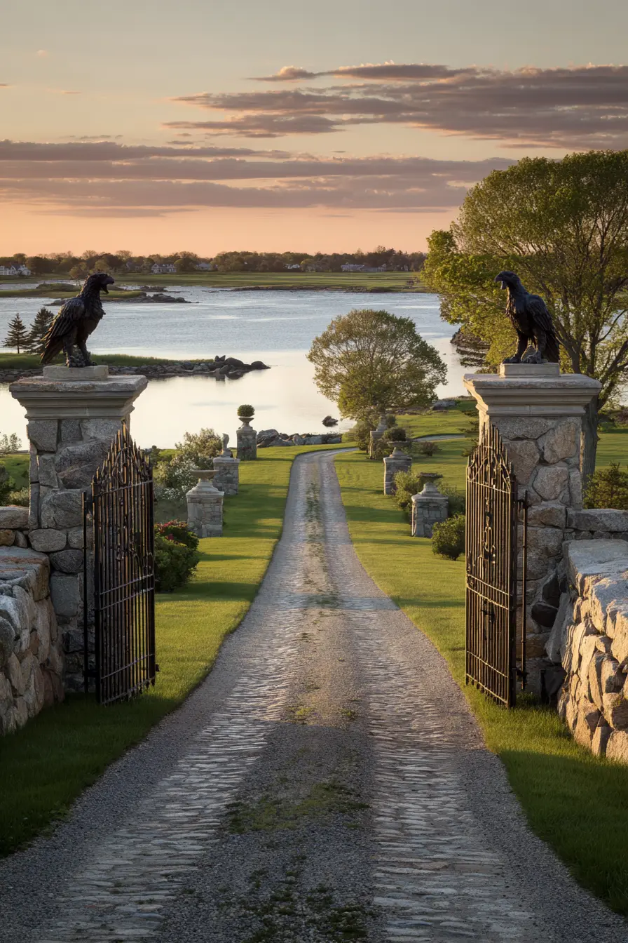 Grand Stone Driveway Divider with Gate