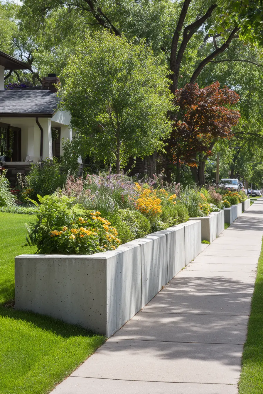 Concrete Planter Walls with Vibrant Landscaping