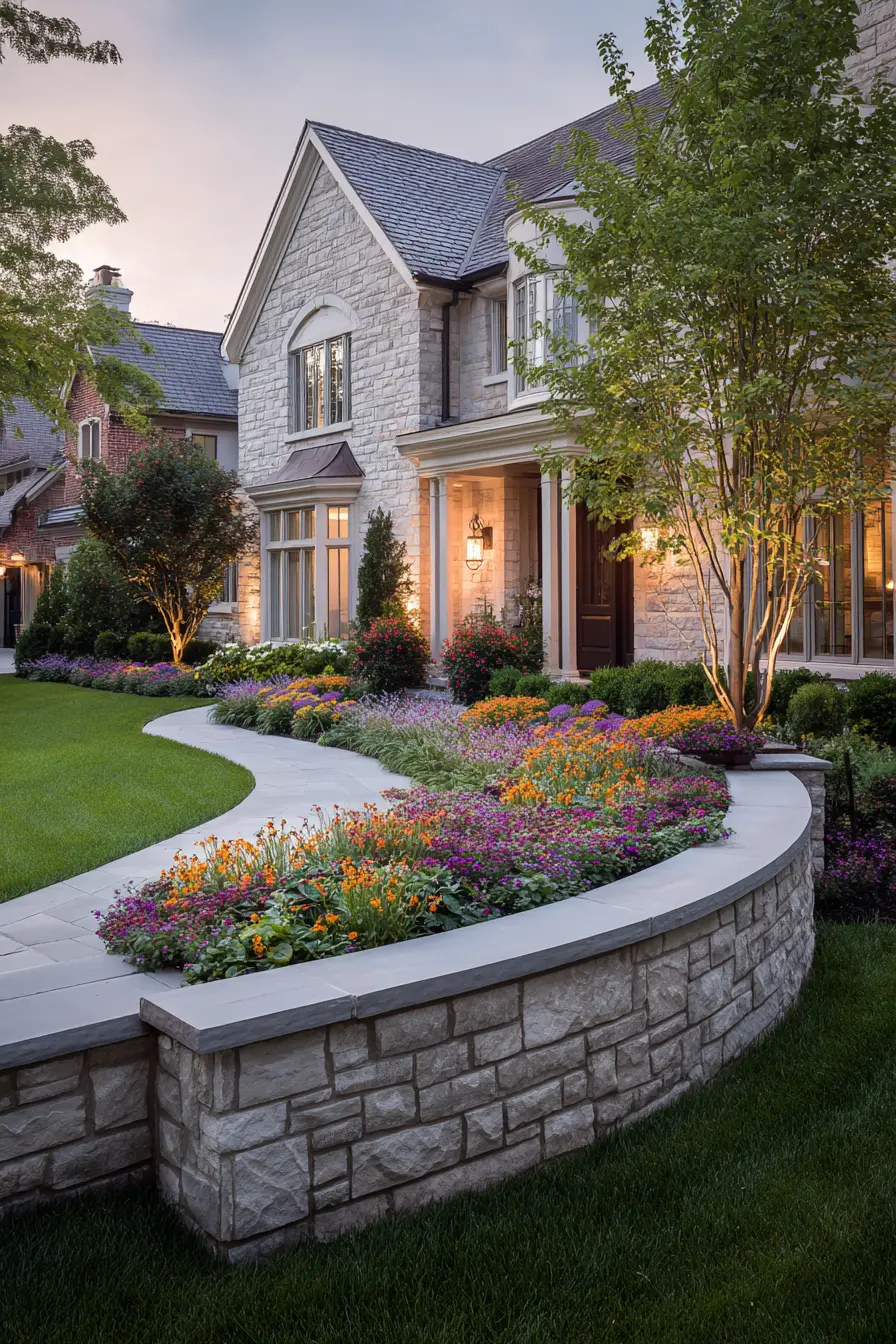 Curved Stone Wall Edging with Lush Layers