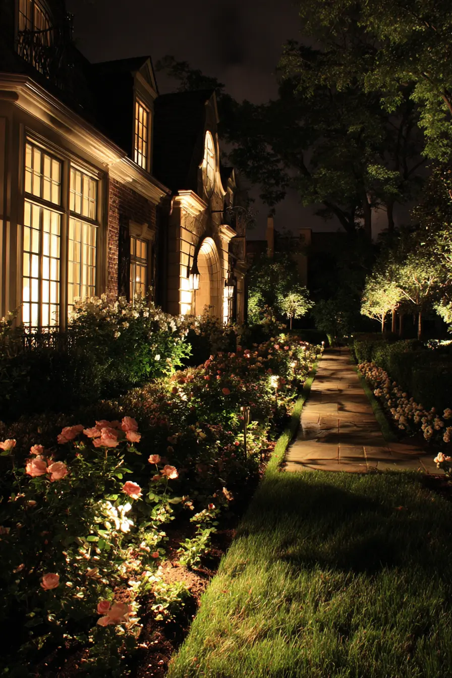 French Drain with Garden Lighting Accent