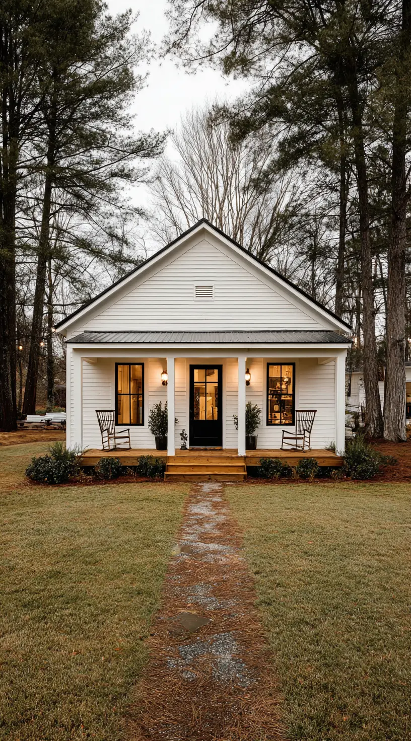 Simple White Barn House with Classic Porch Charm
