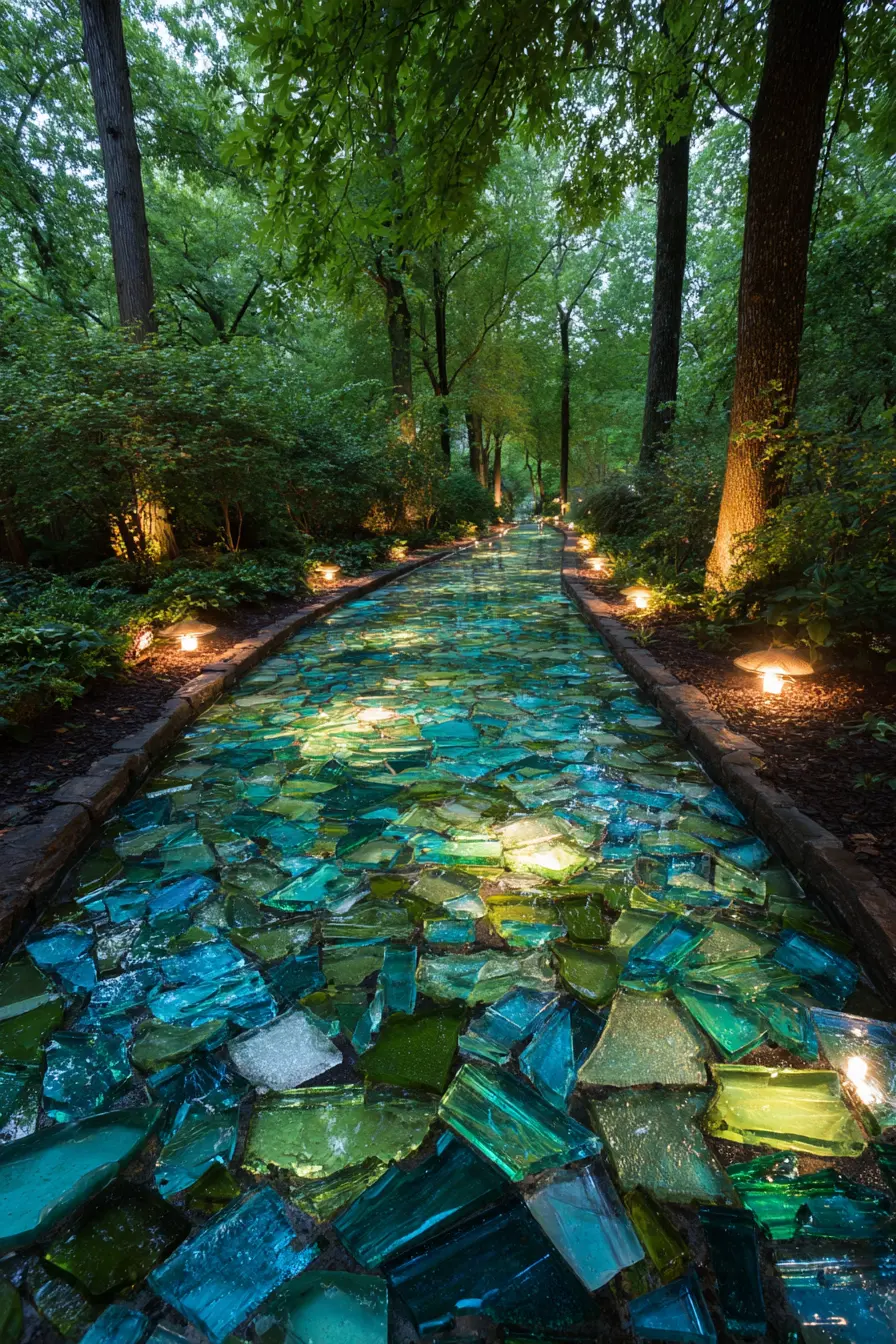 Illuminated Glass Pathway in the Woods