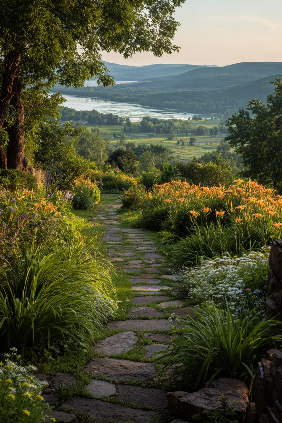 Hillside Walkway with Blooming Borders