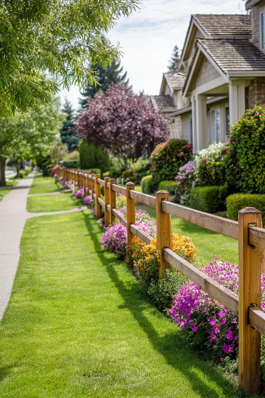 Wooden Rail Fence with Floral Edge
